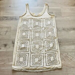 Haute Hippie Metallic Beaded Embellished Silk Linen Tunic Mini Dress Sz S Boho